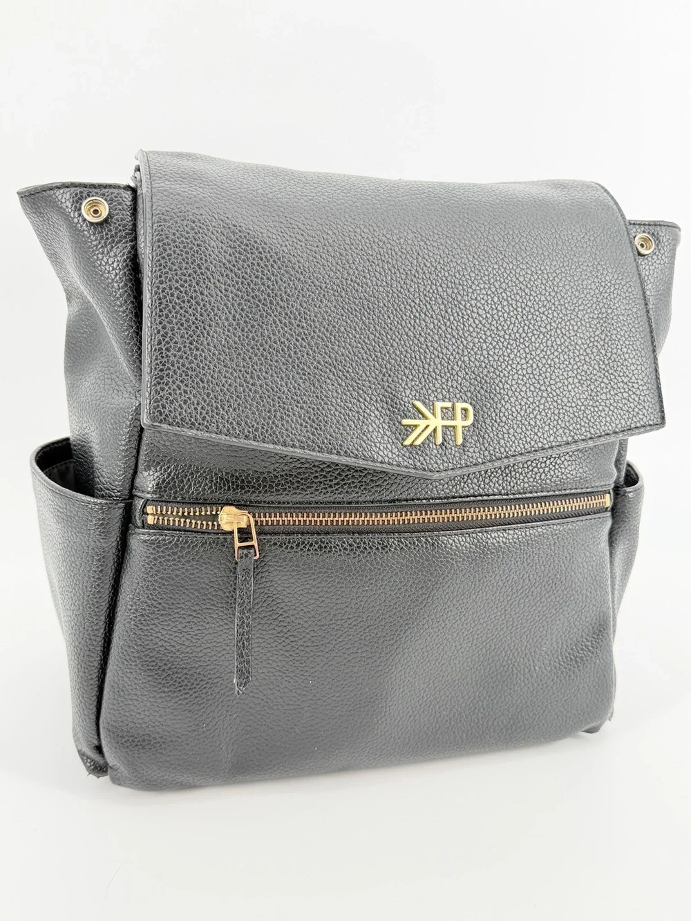 Freshly Picked Classic Diaper Backpack bag Black vegan pebbled leather large